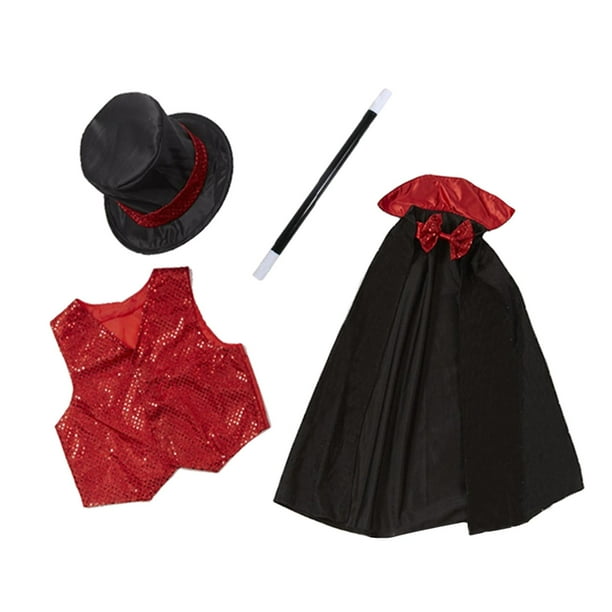 Juego de rol de mago, ilusiones, niños, cosplay, sombrero, lazo, accesorios, objeto mágico 4 piezas