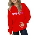 thumbnail image 2 of SERTG Girls Valentine's Hooded Sweatshirt Long Sleeve Casual with Heart Print Kids Spring Fall Fleece-Lined Solid Color Everyday Top(Red,11 Years), 2 of 5