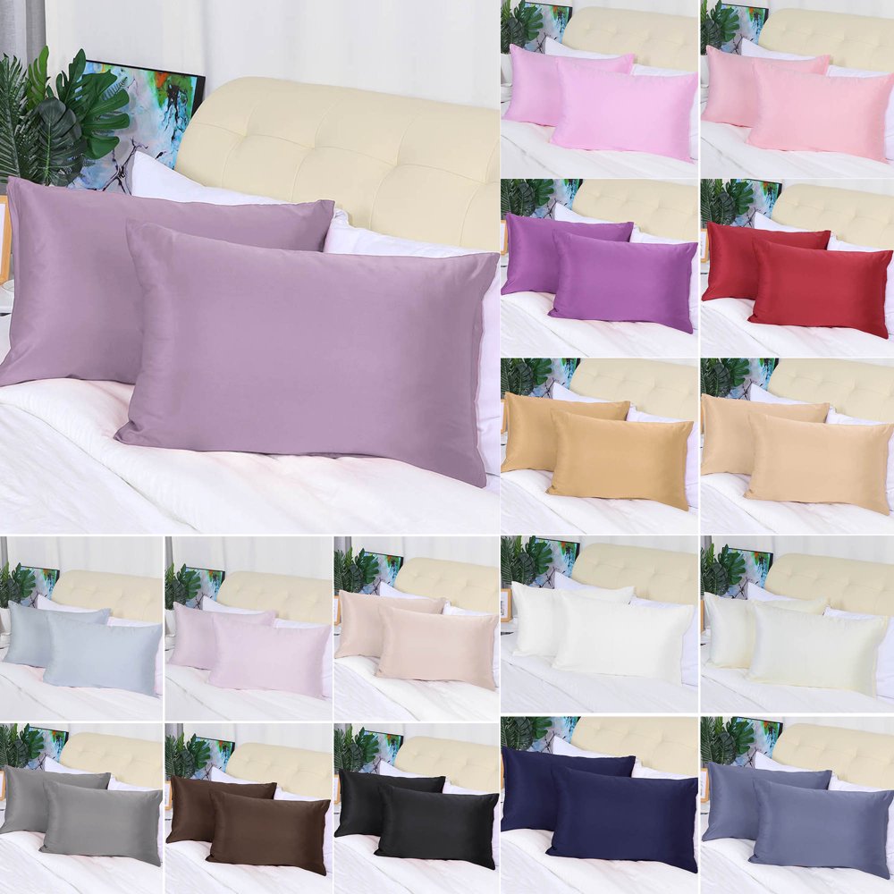 2 Pack Soft Silky Satin Pillowcases for Hair and Skin, Zippered Pillow