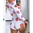 thumbnail image 3 of Pijama de verano para mujer, mono elástico con botones, Mono corto, body Sexy de manga larga con cuello en V profundo, 3 of 5