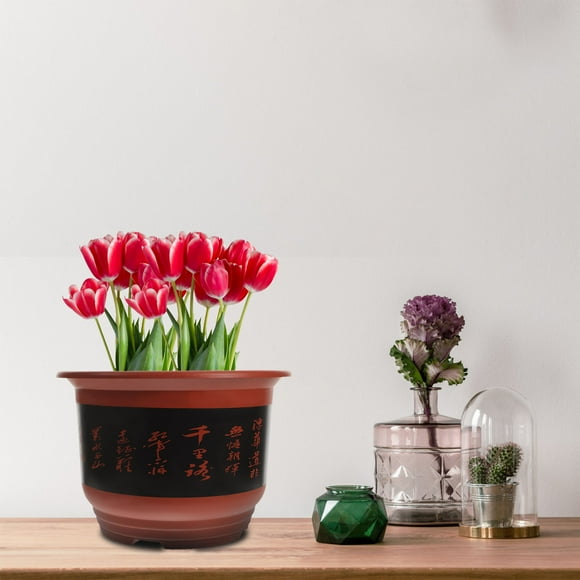TEHAUX 4Pcs Plastic Orchid Plant Pot Red Rounded Indoor Flower Planter Pot with Drainage Holes