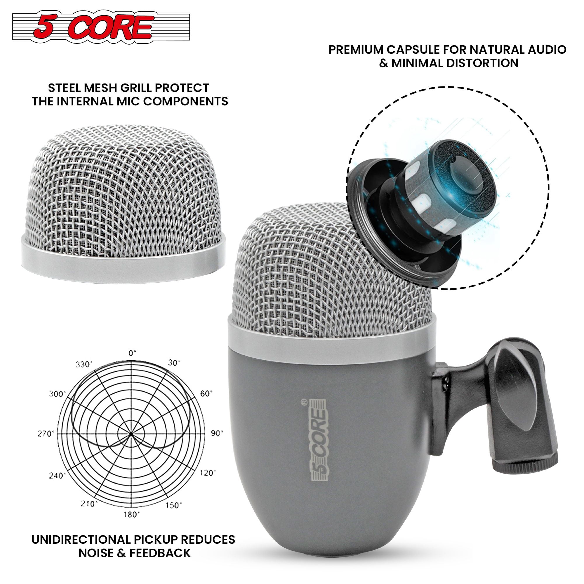 XLR Wired Cardioid Instrument Microphone for Tabla - Dynamic Moving Coil, Swivel Mount & Rim Clip Included