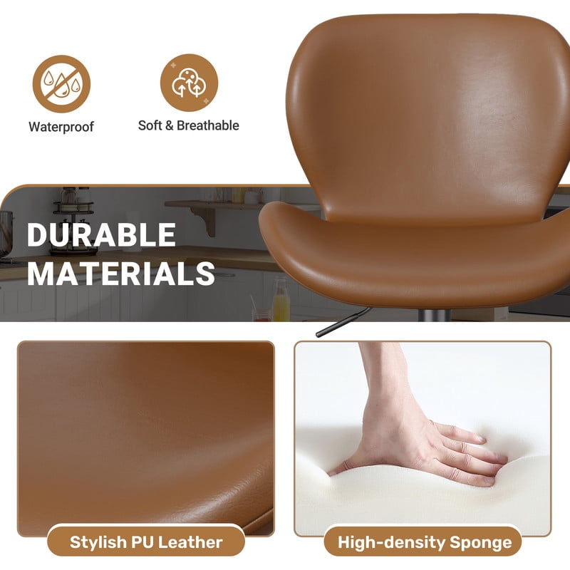 Hawsaiy Modern Swivel Bar Stools Set of 2, PU Leather Bar Chairs with Back & Footrest, Adjustable Height 22.2"-31" for Kitchen Island,Dark Brown