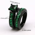 thumbnail image 2 of Matching Rings Couple Ring Black Gold Plated Princess cut 1CT Green CZ Women Wedding Ring Sets, 2 of 7
