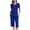 Blue, variant on YABCSAZ Summer Outfits for Women Short Sleeved Round Neck Button Tee Shirt Tops and Capri Wide Leg Pants Solid Color Loose Fit Casual 2 Piece Pajama Sets
