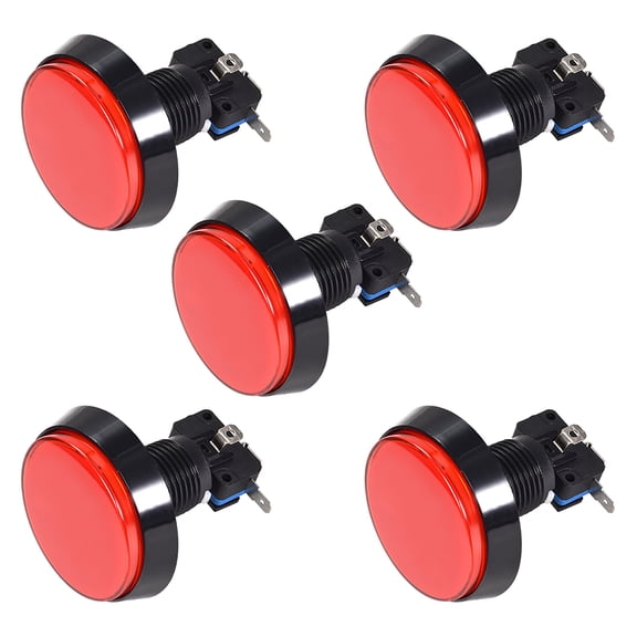 Juego de botón pulsador redondo de 60 mm, interruptor iluminado LED de 12V con microinterruptor para arcade de video, rojo, 5 piezas