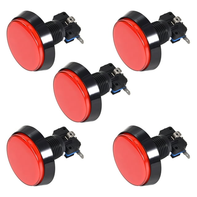Juego de botón pulsador redondo de 60 mm, interruptor iluminado LED de 12V con microinterruptor para arcade de video, rojo, 5 piezas