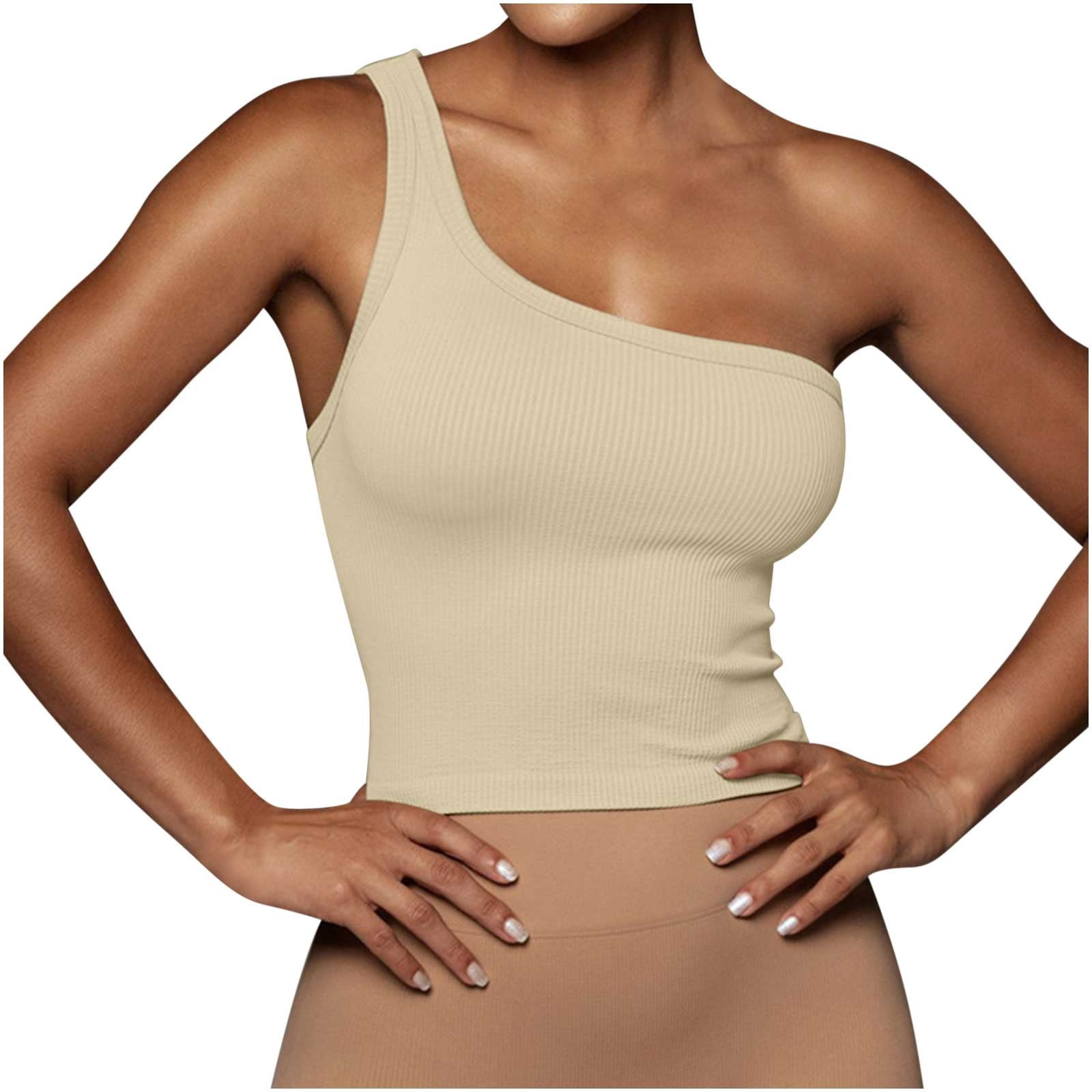 Yuyuzo 1 Shoulder Tank Tops for Women SleevelessGoing out Tops Ribbed Knit Stretchy Slim Basic Tee Top