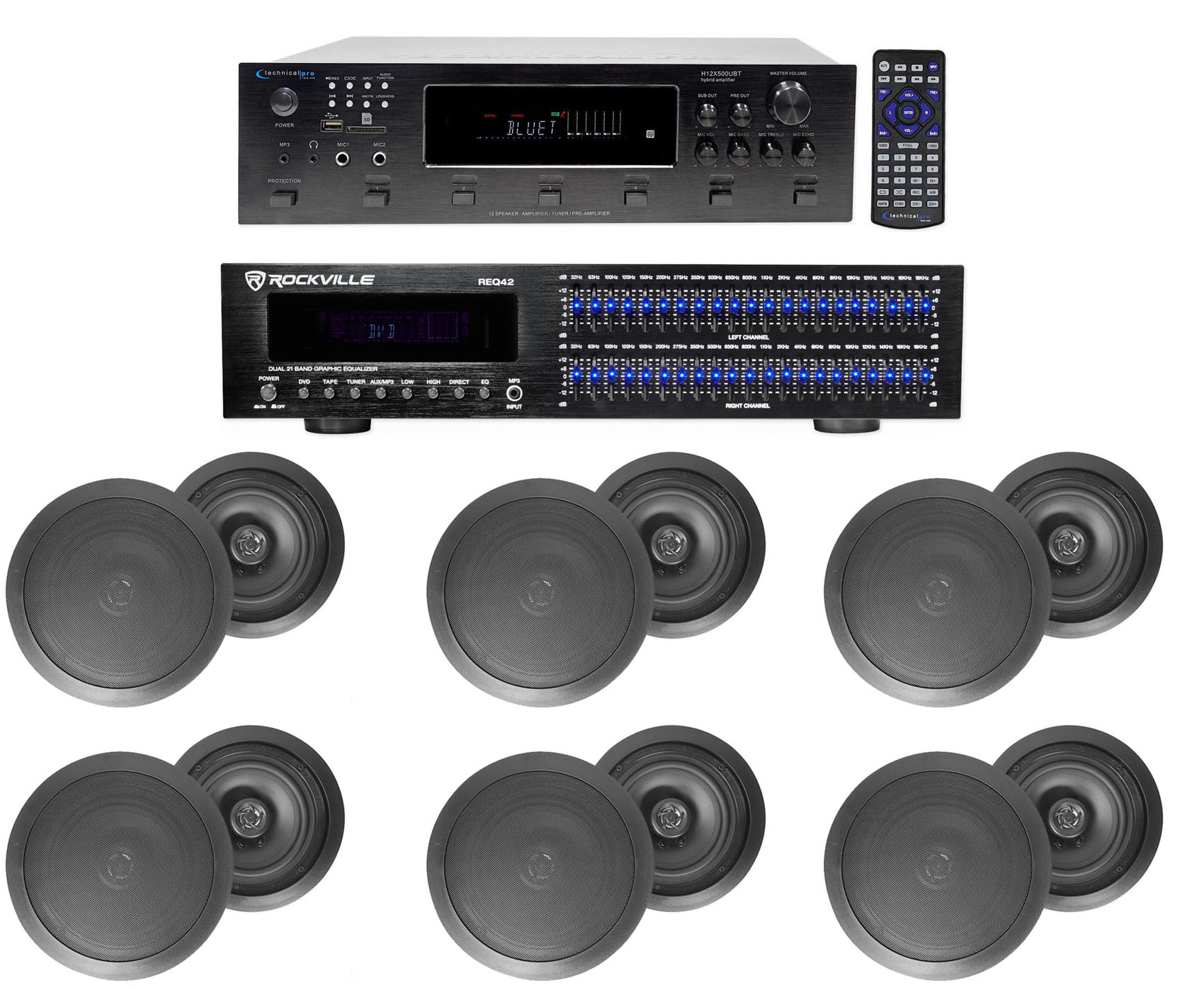 6000w 6-Zone, Home Theater Bluetooth Receiver +12) Black 6.5