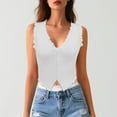 thumbnail image 2 of Womens Camisole Lace Trimmed Slim Fit Button Front Tank Top Back Detail Solid Color White XS, 2 of 6