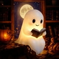 thumbnail image 4 of Cute Ghost Reading Book Lamp, Halloween Ghost Night Light, Ghost Reading Night Lights, 3D LED Night Light Halloween, Glowspirit, Light Up Halloween Decor, for Bedroom Study Room, Readers (8.6inch), 4 of 8