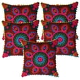 thumbnail image 1 of Stylo Culture Suzani Embroidered Couch Throw Pillow Covers 16 x 16 Indian Black Elegant 40 x 40 cm Pom Pom Lace Cotton Floral Square Cushion Covers | Set Of 5, 1 of 5