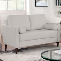 JERFIT Mid-Century Modern Loveseat Sofa Bench with USB Charger, Off-White Faux Leather and Solid Wood Frame