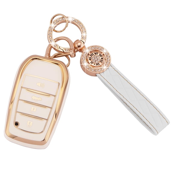 for Toyota Key Fob Cover with Keychain, 4 Buttons TPU Key Shell Compatible with 2019-2024 Venza, RAV4, Land Cruiser, Grand Highlander, Corolla Cross, Tundra, Crown Key Fob Case