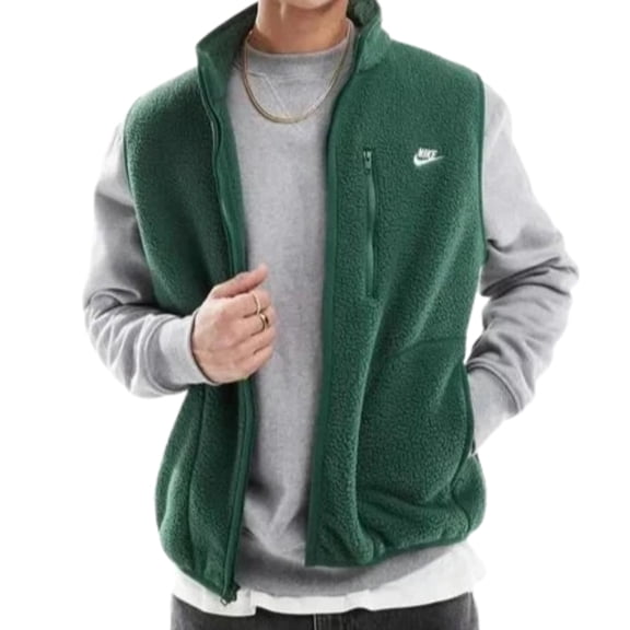 Nike Men's Sportswear Club Winterized Sherpa Vest Medium Green Loose Fit