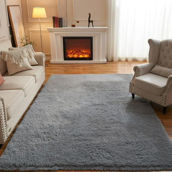 Rugs for Living Room, Area Rug for Bedroom, 8 x 10 Clearance Light Gray Nursery Room Rug, Large Throw for Playroom Room- Soft, Fluffy, Shaggy Carpets for Kids Room Girls