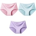 thumbnail image 1 of Bragas de seda de hielo sin costuras para mujer, ropa interior cómoda de talla grande, M-XXL de cintura media, múltiples opciones de Color, lencería, 3 uds./Set, 1 of 4