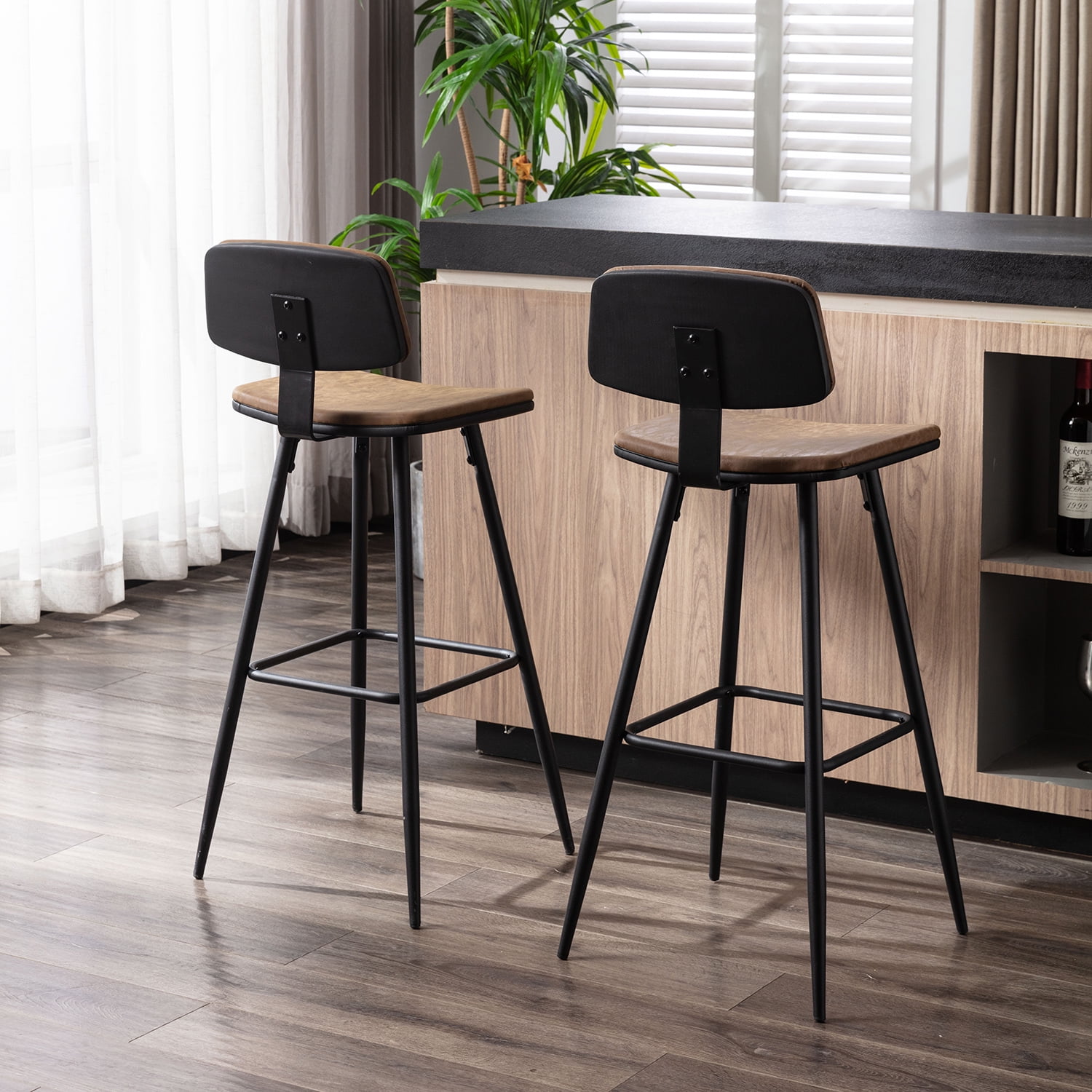 Walsport Bar Stool, Antique Oak and Black, Set of 2