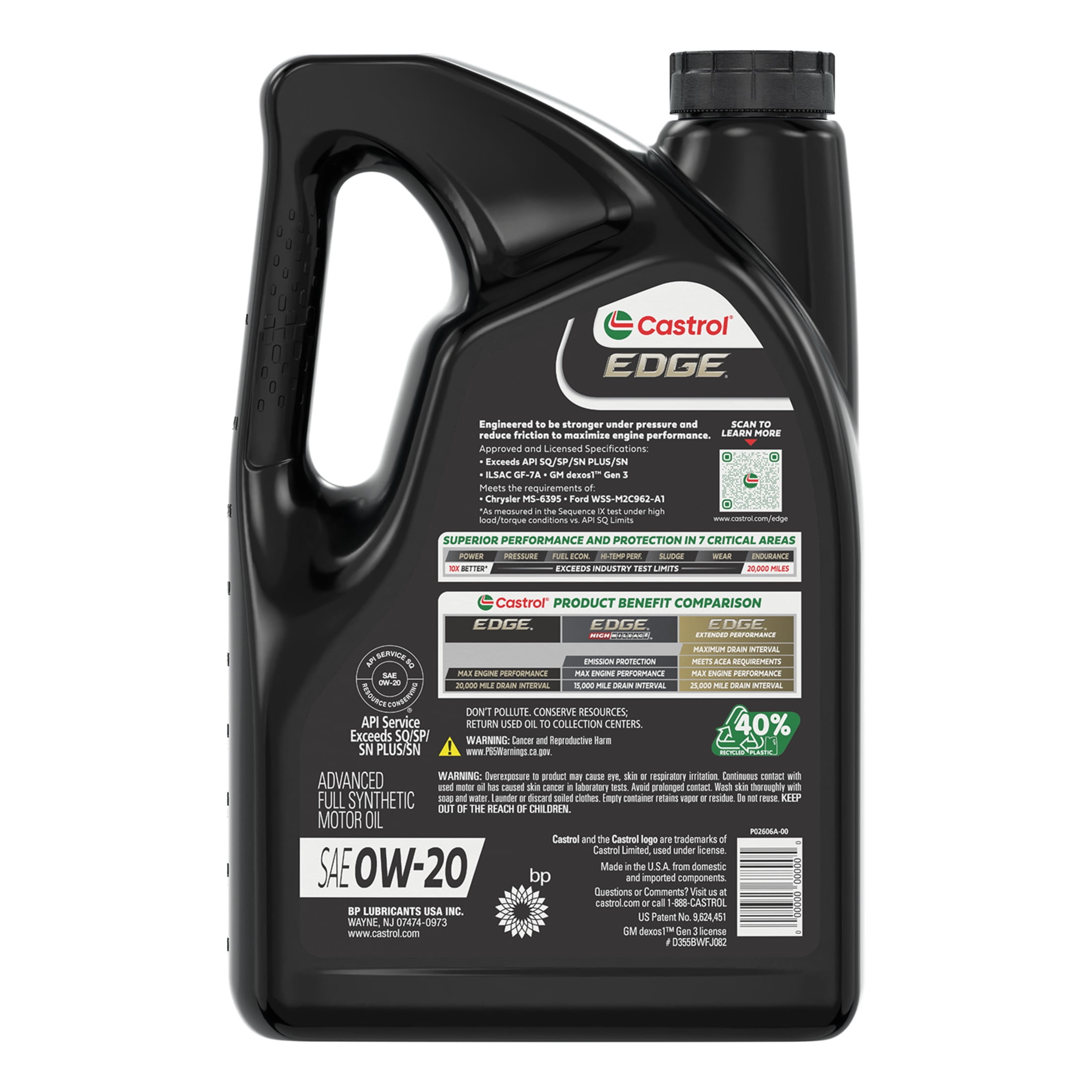 Castrol EDGE 0W-20 Advanced Full Synthetic Motor Oil, 5 Quarts, Case of 3