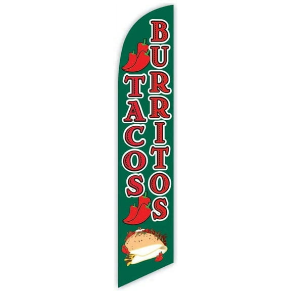 Cobb Promo Tacos & Burritos Green Advertising Feather Flag 12ft - Replacement Flag Only Without Poleset