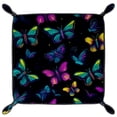 thumbnail image 2 of Women Girls Leather Square Dish Trinket Plate Jewelry Tray, Neon Flying Butterflies Pattern Mothers Day Birthday Gift, 2 of 6
