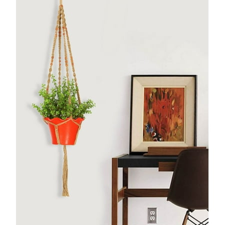Extra Large Garden Plant Pots Ashman Macrame Plant Hanger Made from Jute 4 Legs 48 Inch with Beads to Hang Large and Medium Round and Square Pots, Hand Crafted and Elegant Plant Hanger ()