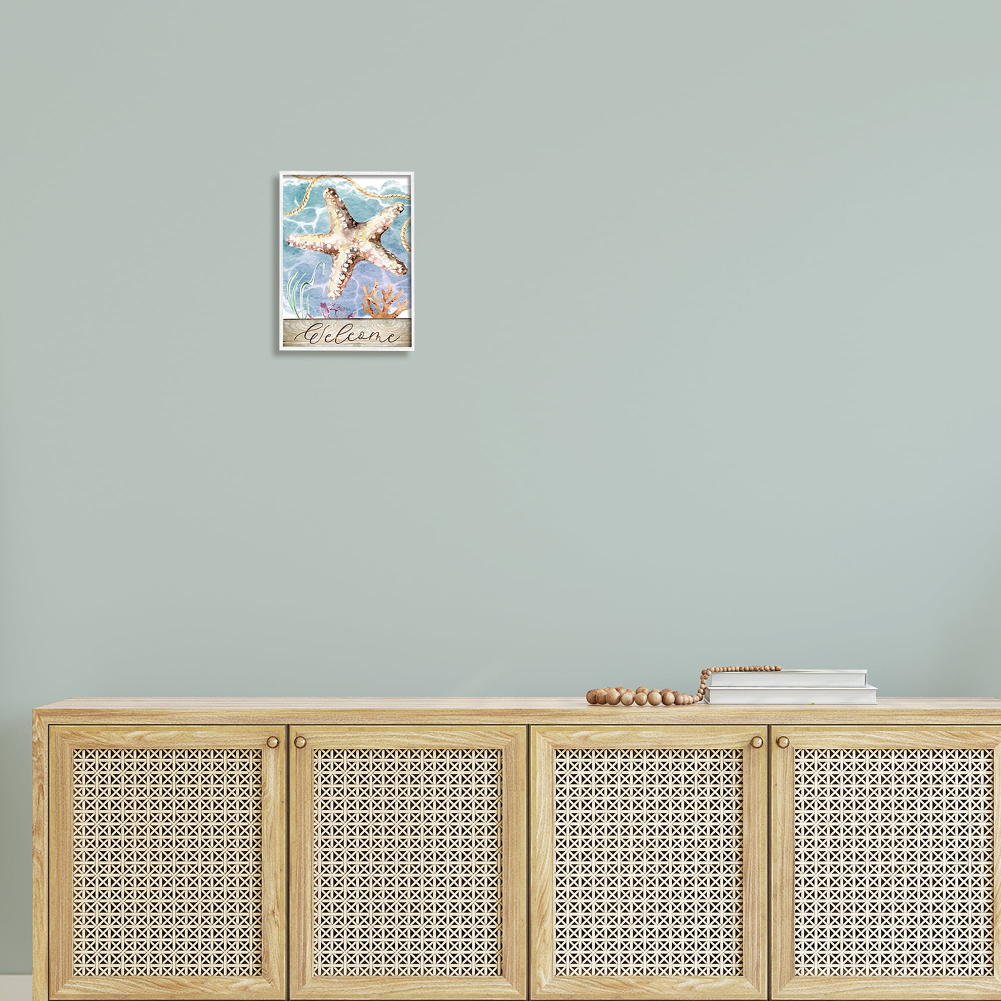 Stupell Aquatic Beach Welcome Starfish Landscape Painting White Framed Art Print Wall Art