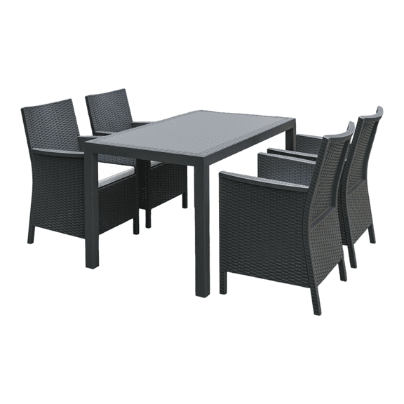 Luxury Commercial Living 5-Piece Dark Gray Patio Dining Set with Sunbrella Natural Cushion 55"