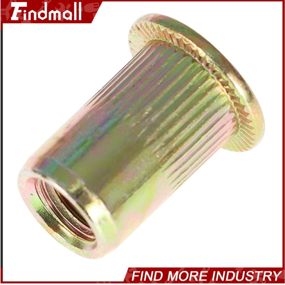 CIRCLE- Findmall 100Pcs M6 Metric Carbon Steel Rivet Nut Flat Head Threaded Nutsert