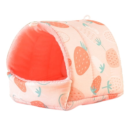 Feelers Hamster Bed, Small Animal House Hideout, Multifunctional Hangable Hammock Guinea Pig Bed(Pink Strawberry, M)