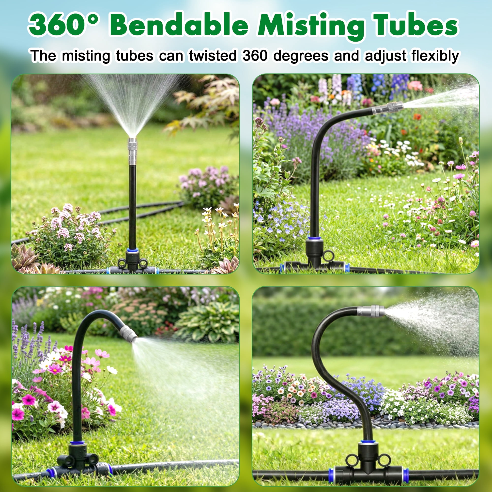 iToolMax 360° Adjustable Drip Irrigation System, 49FT Garden Watering System with 15 Nozzles, Water Sprinkler for Garden, Yard, Lawn, Greenhouse, Plants, Backyard Misting System