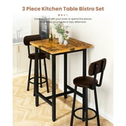 Cvortll 3 Pieces Bar Table Set, Bistro Kitchen Table Sets with 2 PU Leather Bar Stools, Wood Pub Bar Table Set for Breakfast Nook Small Space Restaurant, Square Table