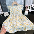 thumbnail image 2 of YunPes Girls Floral Dresses Ruffle Fly Sleeve Gathered Waist A-line Flutter Sundress Summer Beach Vacation Dress for Kids, 2 of 5