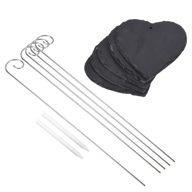 Unique Bargains Slate Heart Shape Plant Labels with Stainless Steel Hanging Rod Pen 5 Pack