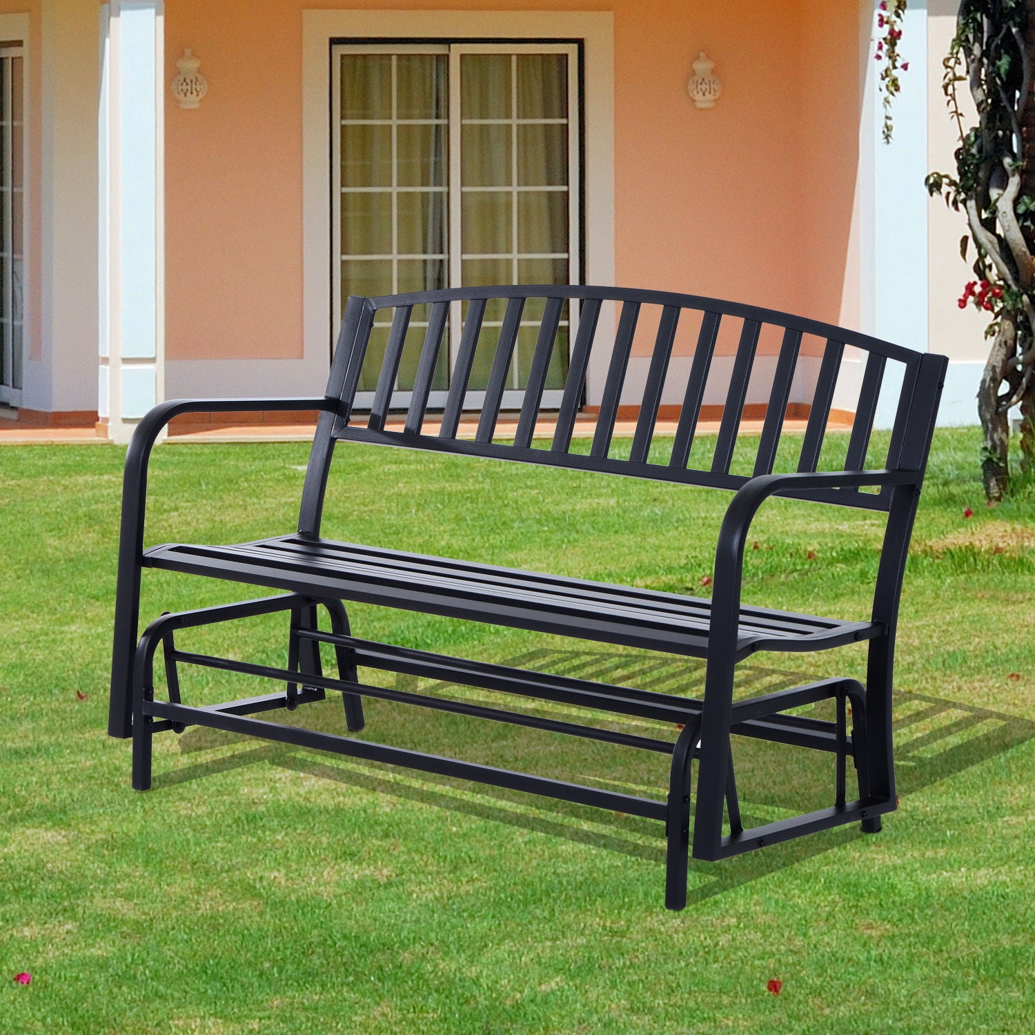 Black Outdoor Double Glider Steel Patio Swing Bench 50 Black Outdoor Double Glider Steel Patio Swing Bench 50 Com