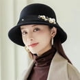 thumbnail image 4 of KALE Fedora Hat Woolen Dome Wide Brim Retro Solid Color Black, 4 of 4