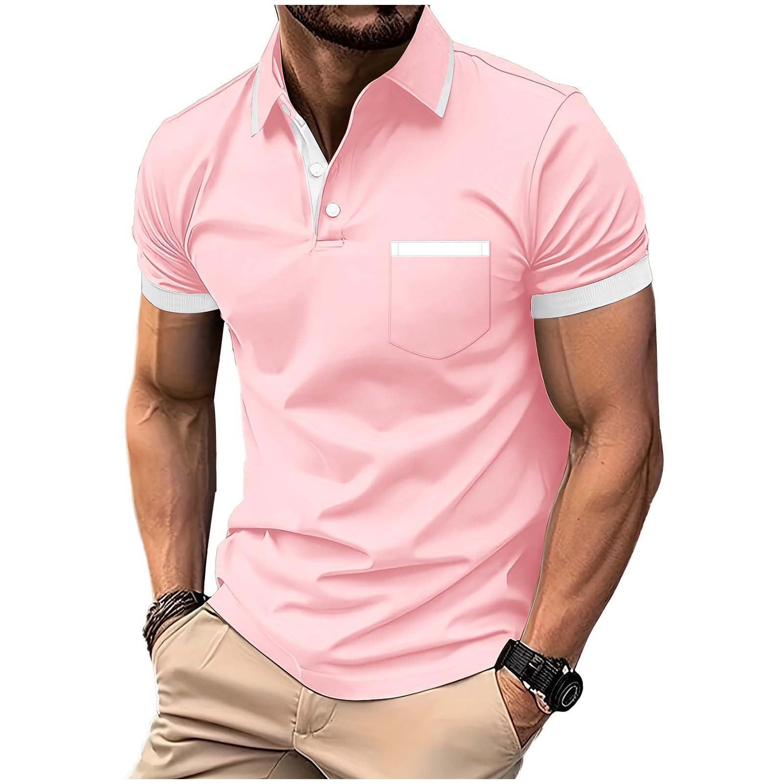 Men s Short Sleeve Golf Shirt Quick Dry Big & Tall 3 Button Collared T-Shirt with Pocket Moisture Wicking Color Block Regular Fit Summer Business Casual Work Performance Top