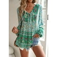 thumbnail image 4 of Double Tie Front Long Sleeve Bohemian Print Blouse for Women Green Large, 4 of 5