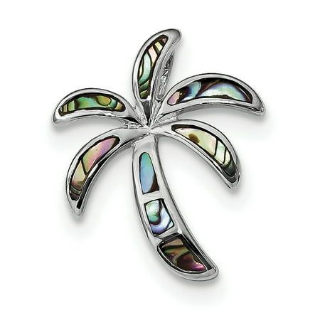 - 925 Sterling Silver Created Abalone Palm Tree Pendant Charm Necklace Slide Omega Sea Shore