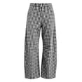 thumbnail image 2 of SAWOBUUN Womens Gingham Wide Leg Pants High Waisted Button Trousers Loose Fit Curved Hem Lounge Pants with Pockets, 2 of 8