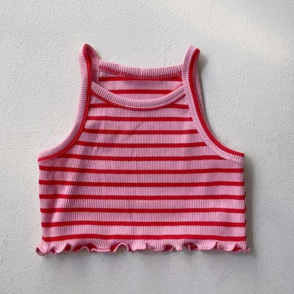 Girls Cute Tank Tops 6M-6Y Sleeveless Crewneck Cami Top 2025 Toddlers Kids Trendy Stripe Printed Stretchy Pullover Tees Shirts