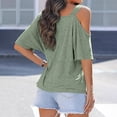 thumbnail image 2 of Womens Fashion Summer Tops Solid Color Casual One Shoulder Strap Short Sleeve Blouses for Women Trendy, 2 of 6