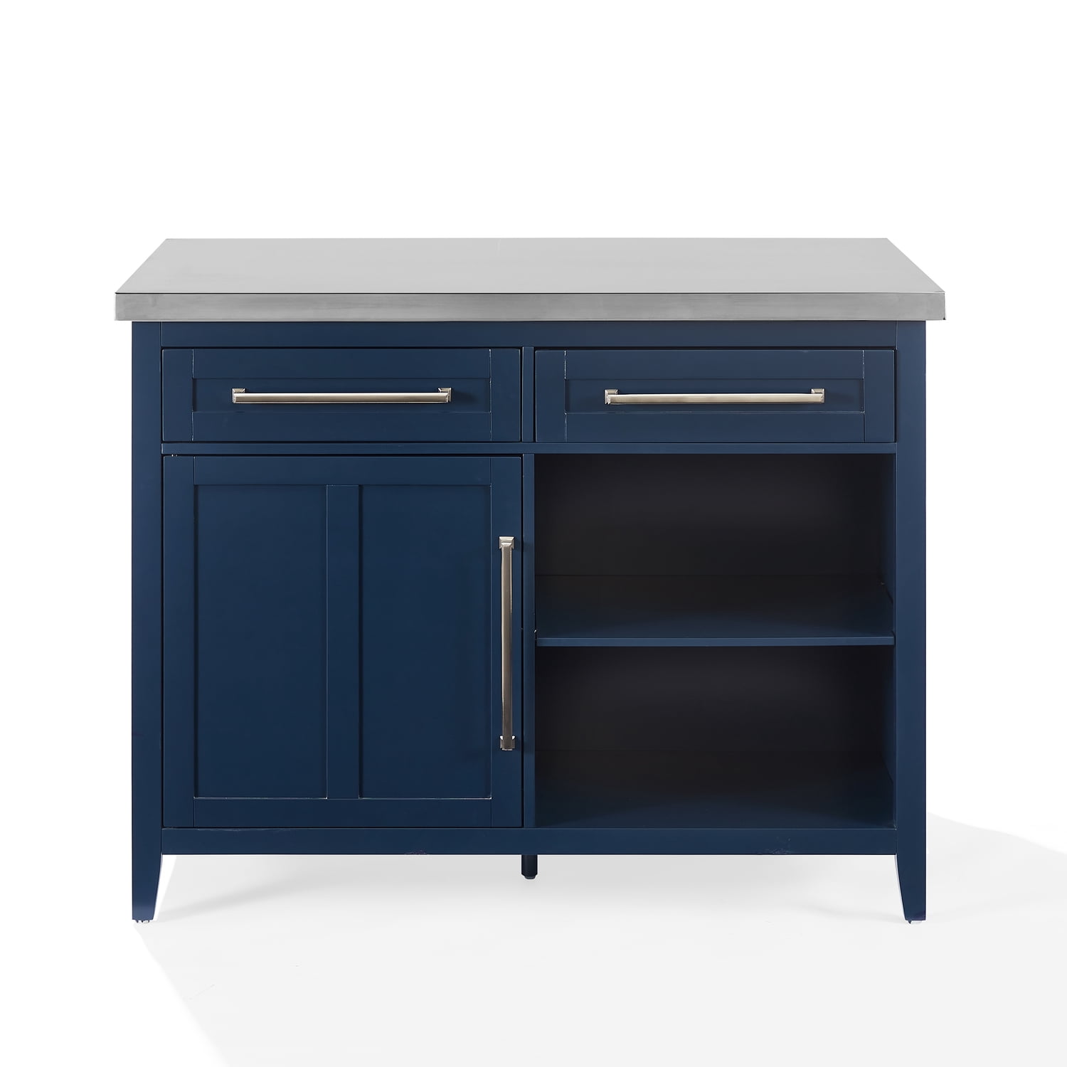 Crosley Furniture Silvia Stainless Steel Top Kitchen Island in Navy