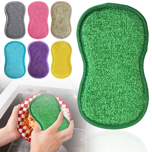 Microfiber Kitchen Scrub Sponges, Dual-Side Reusable Scouring Pads, Non-Scratch, Super Absorbent, Random Colors, 6-Pack for Kitchen Cleaning