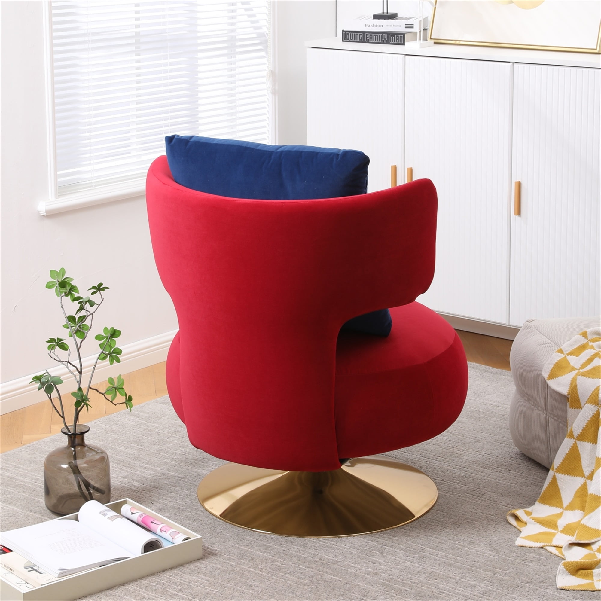 Resenkos Upholstered Leisure Accent Chair with Golden Metal Base for Nursery, Living Room, Bedroom, Red Resenkos Upholstered Leisure Accent Chair with Golden Metal Base for Nursery, Living Room, Bedroom, Red