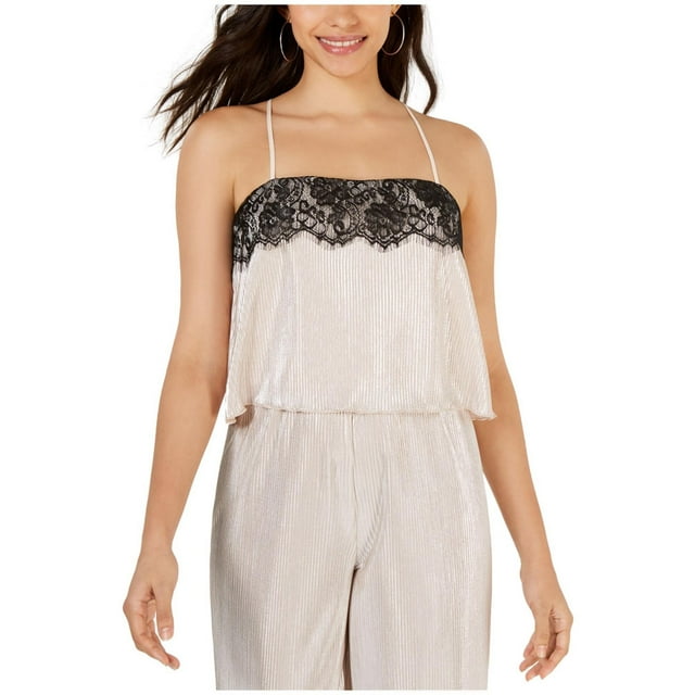 Leyden Womens Lace Trim Cami Tank Top, Metallic, X-Small