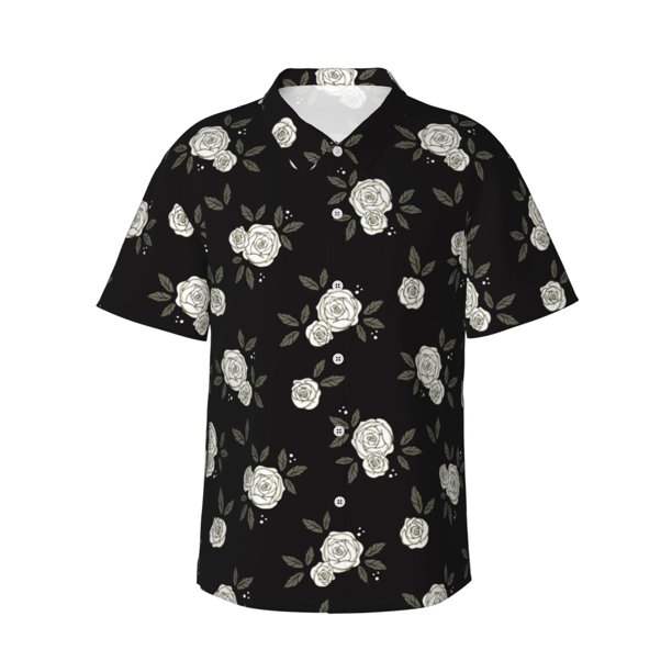 Balery Rose Flowers Camisas hawaianas de manga corta para hombre, camisas playeras de corte holgado, camisas de vacaciones con botones,Large