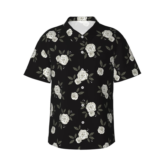 Fotbe Rose Flowers Camisa Hawaiana para Hombre Unisex – Camisa Casual de Verano con Botones de Manga Corta de Algodón y Lino,3X-Large