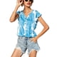 thumbnail image 1 of Camiseta informal con cuello en V para mujer, mangas aleteadas, tipo suelto, con ribete de botones, hermosa impresión, 1 of 7