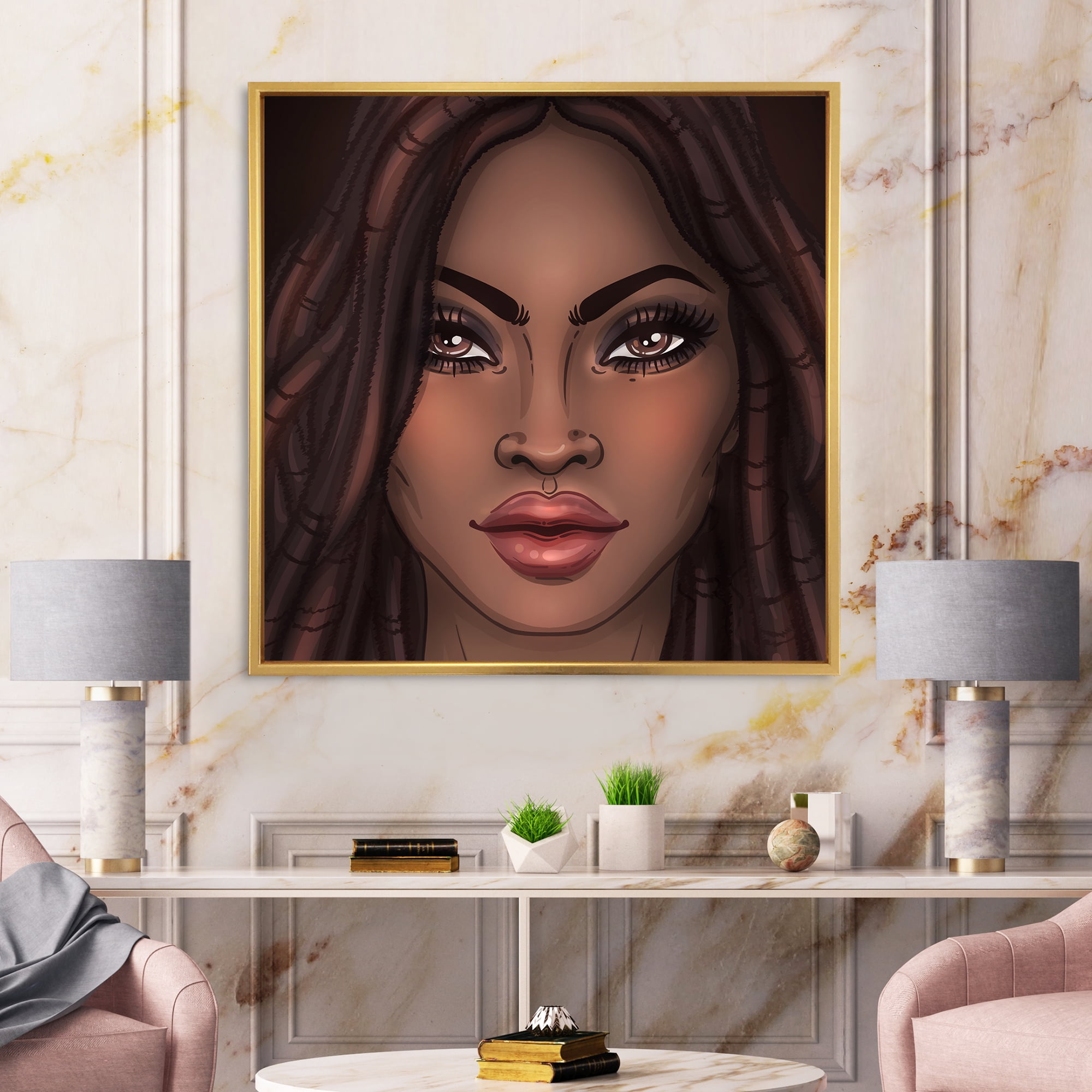 Designart 'Portrait of Afro American Woman I' Modern Framed Canvas Wall Art Print